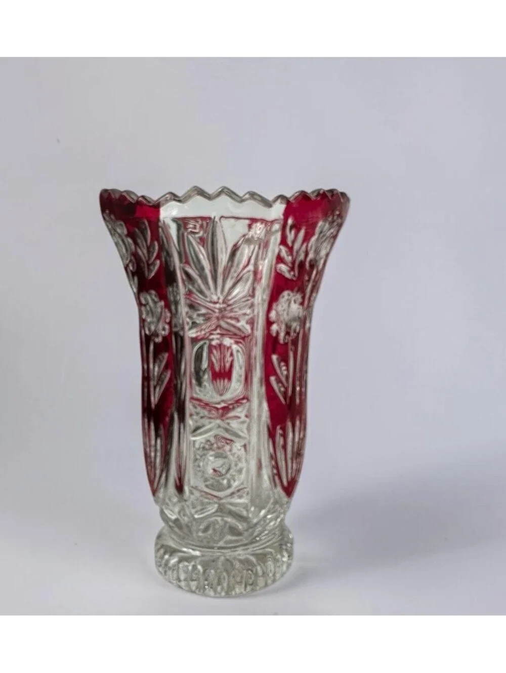 Vintage Anna Hutte Bleikristall Lead Crystal Ruby Red Vase Germany 6 1/4